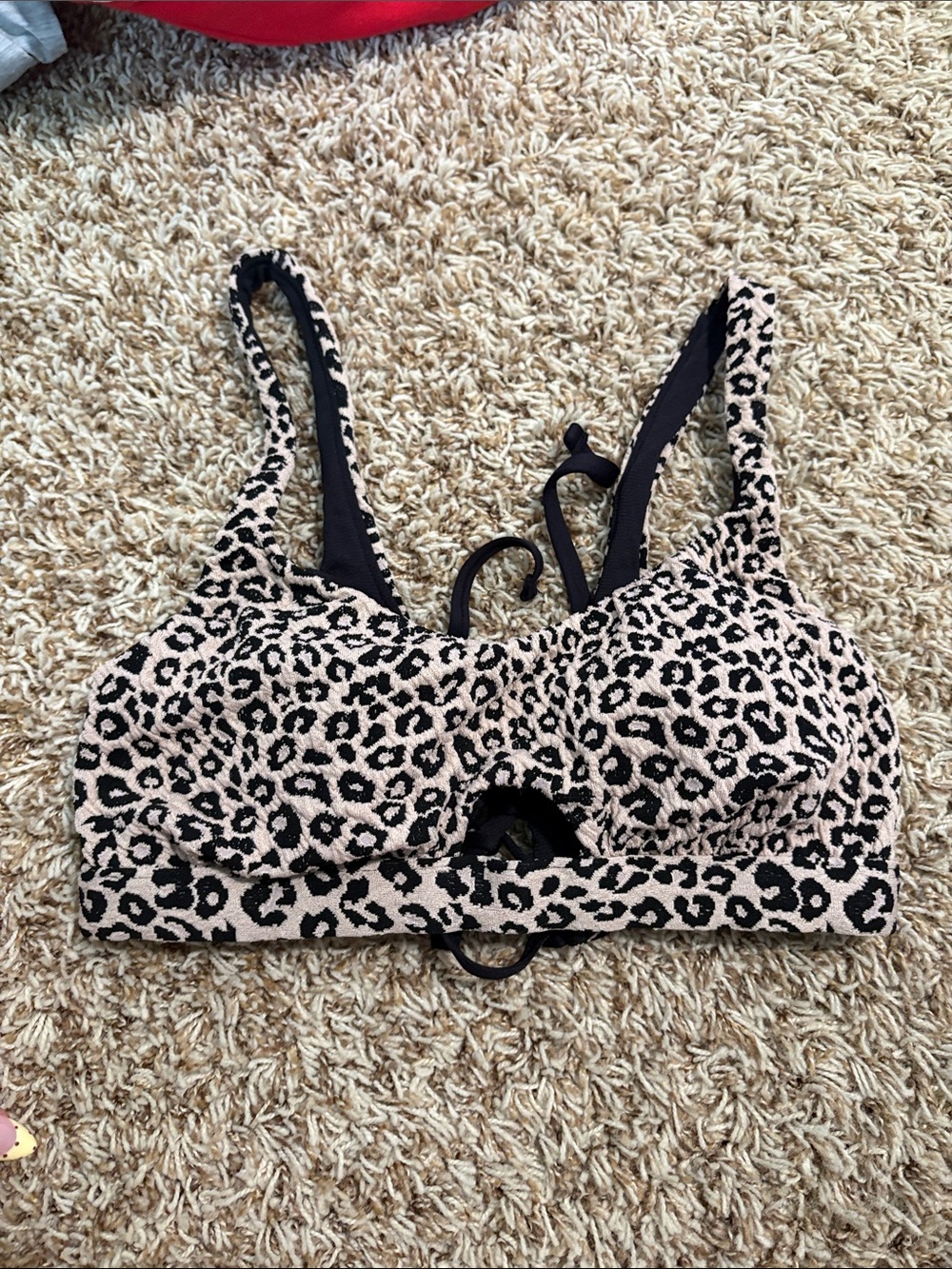 Leopard Print Bikini Top - Black & Beige